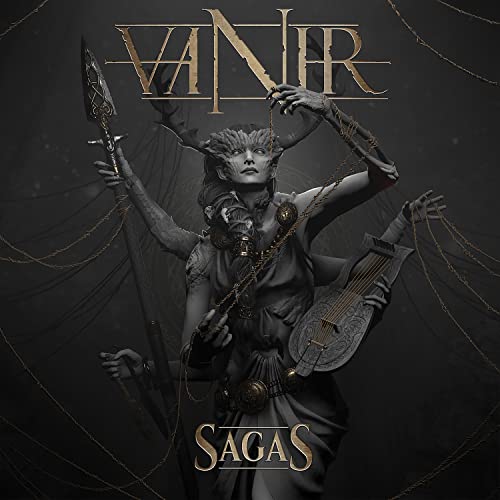 Album cover for Vanir’s “Sagas” featuring a sculpted, mythical figure.