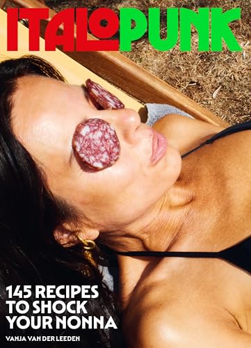 Cookbook cover with a woman and salami, titled "Italopunk.