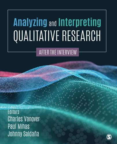 Book cover: "Analyzing and Interpreting Qualitative Research" with abstract wave design.