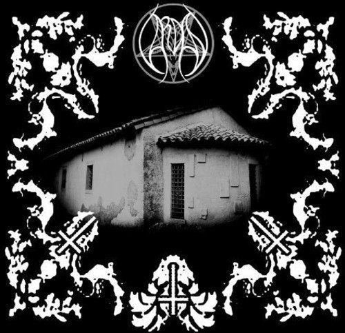 Black and white album cover with a house and ornate, dark framing.