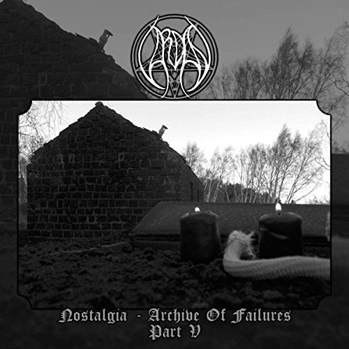 Black and white CD cover with a crumbling building, candles, and ornate logo.