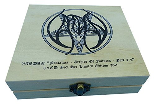 A light wooden box with a black logo and text on a blue background.