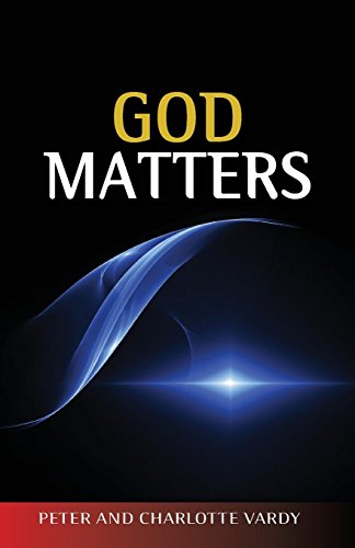 Book cover with bold white text “God Matters” over a dark, abstract background.