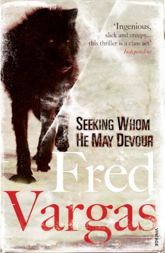 Book cover featuring a black wolf and the title “Seeking Whom He May Devour.”