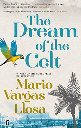 Book cover for The Dream of the Celt featuring a macaw and palm tree.