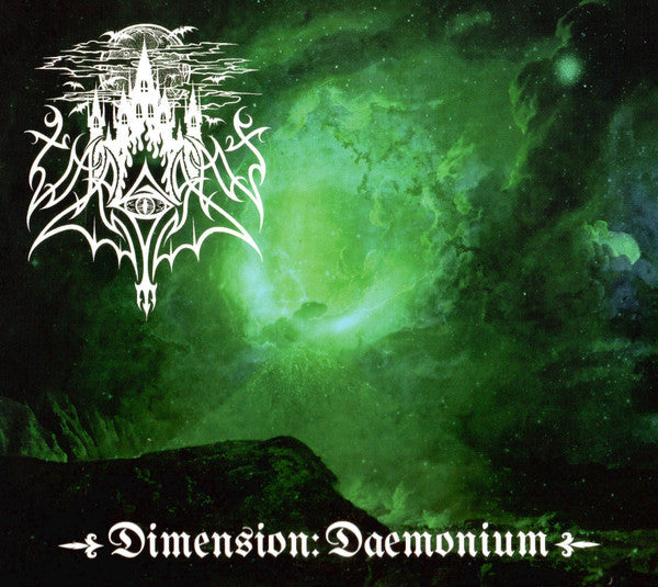 CD cover with ornate white design on a swirling green and black background.