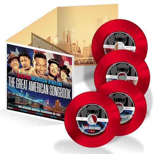 CD box set with four red discs and a cover featuring vintage jazz artists.