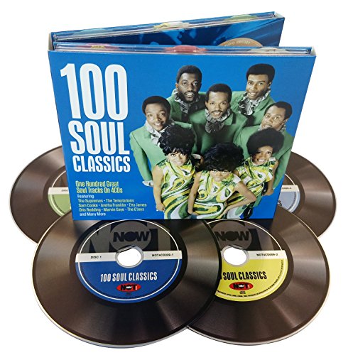 100 Soul Classics four-CD set featuring a blue cover with a group of singers.