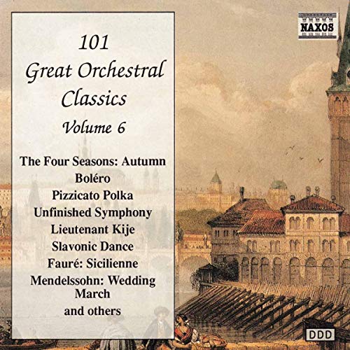 CD cover for "101 Great Orchestral Classics, Vol. 6" with a cityscape.