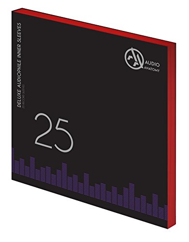 Red stack of 25 vinyl record inner sleeves with white text and logo.