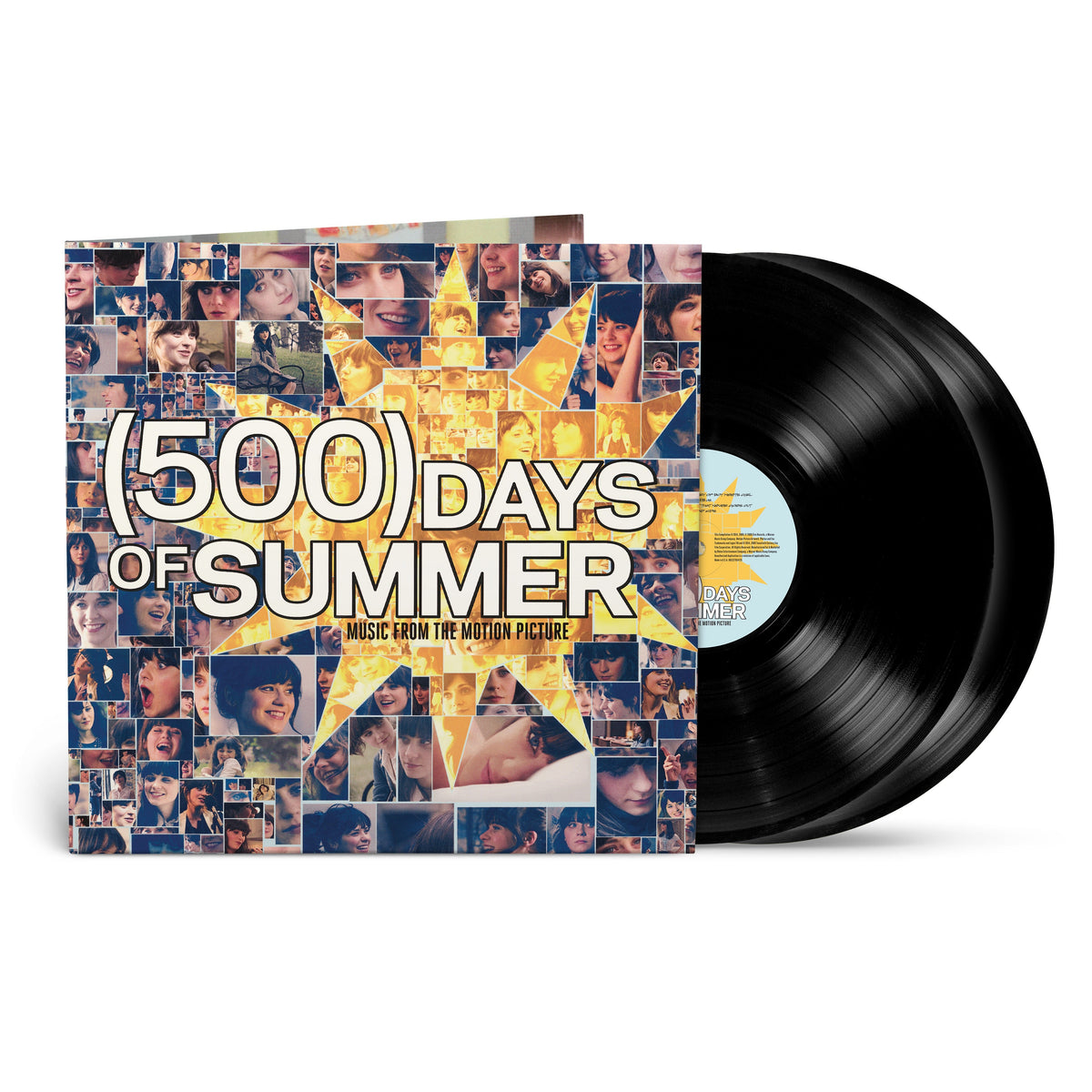 500 Days of Summer" soundtrack vinyl record with collage cover art.