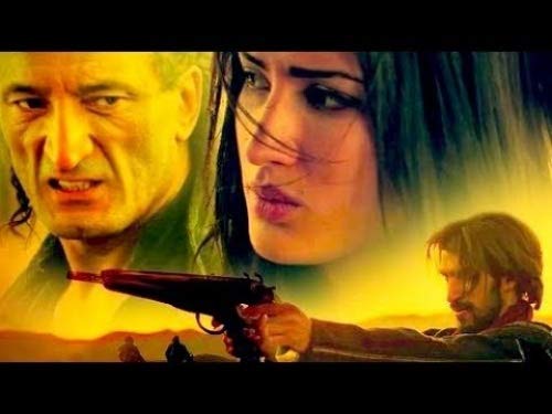 Close-up of a woman and man with a person holding a gun below.