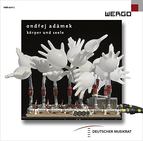 CD cover featuring white inflated glove shapes attached to a metal pipe structure.