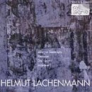 CD cover with abstract purple textures and composer Helmut Lachenmann’s name.