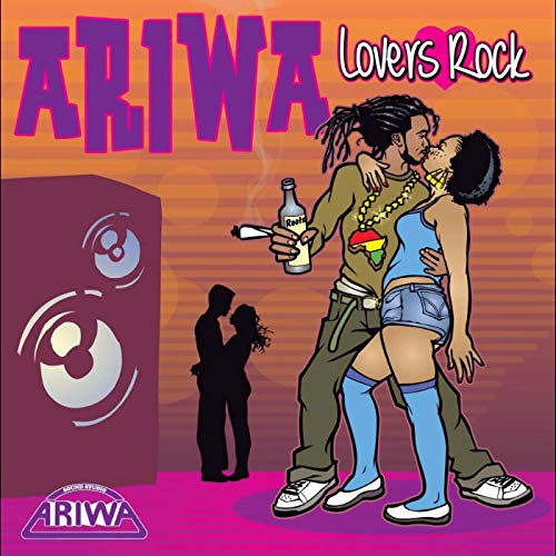 CD cover: illustrated couple embracing, speakers, and reggae-themed imagery.