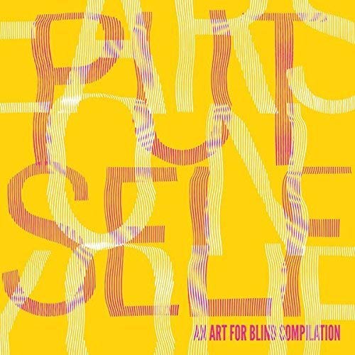 Yellow album cover with red, distorted text and white striped lines.