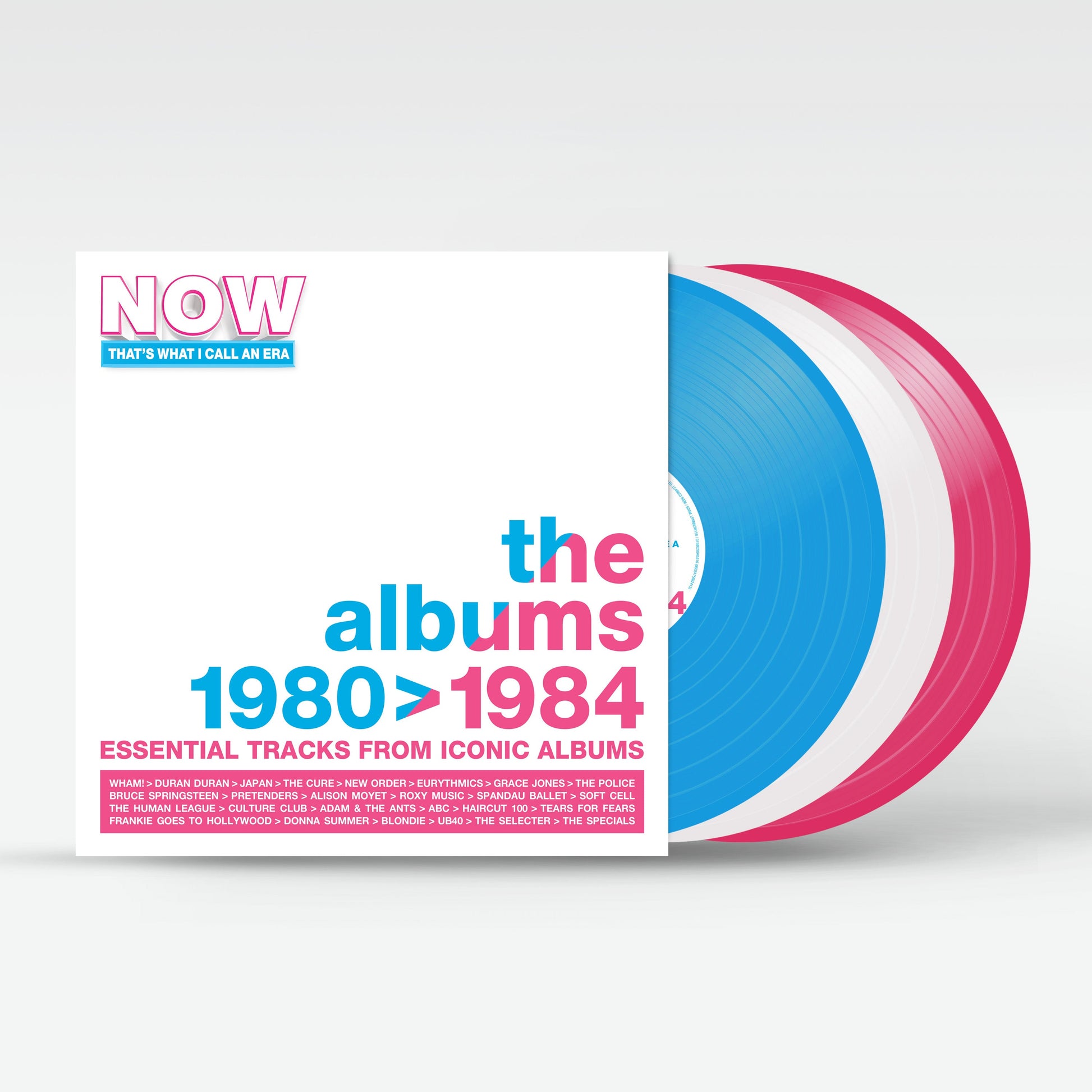 Now That's What I Call An Era vinyl album cover with blue, white, pink discs.