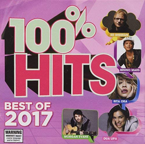 Album cover for 100% Hits Best of 2017 featuring photos of various pop artists.