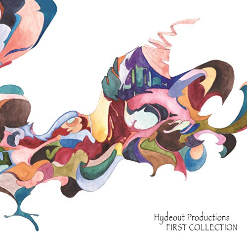 Watercolor-style album cover with abstract, colorful shapes and text.