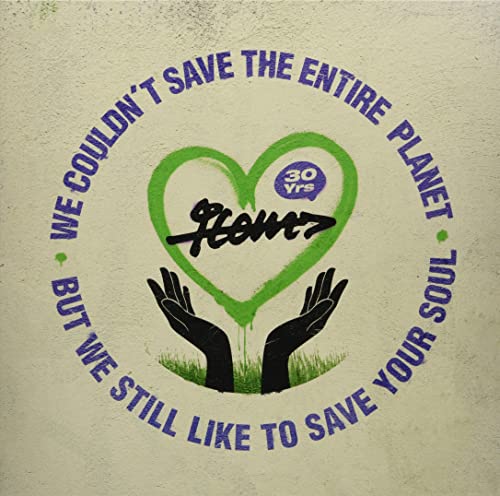 Vinyl record cover with green heart, hands, and text about saving souls.
