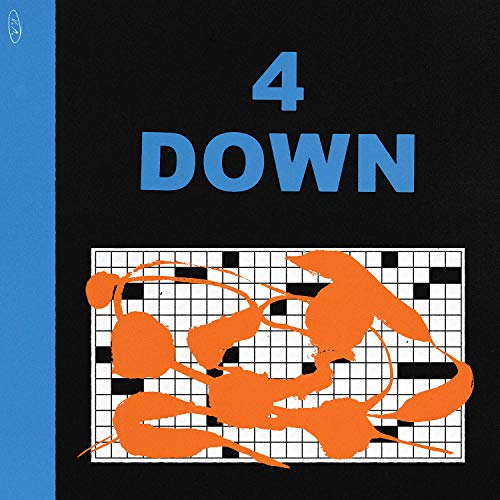 Album cover for "4 Down" featuring a blue number four and orange crossword puzzle.