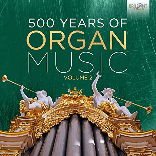 "CD cover with ornate organ pipes and cherubs on a green background."