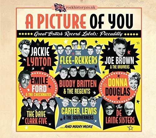 "CD cover with yellow background and images of various 1960s British musicians and bands."