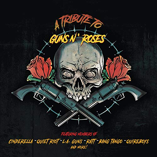 A CD cover featuring a skull, crossed guns, and red roses on a black background.