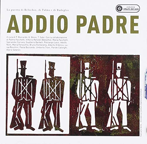CD cover for "Addio Padre" featuring stylized illustrations of soldiers.