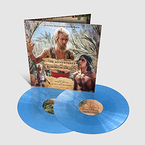 “Adventures of Robinson Crusoe” vinyl record with azure blue discs and cover art.