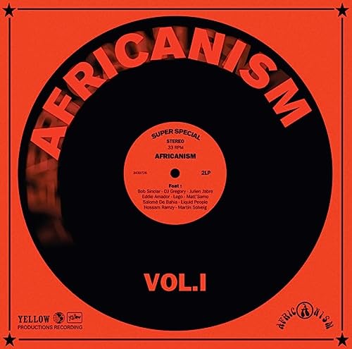 Orange vinyl record label with “AFRICANISM VOL.I” text and artist names.