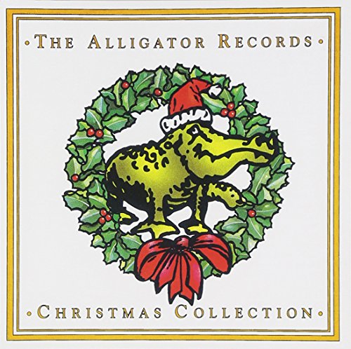 A cartoon alligator wearing a Santa hat inside a wreath on a CD cover.