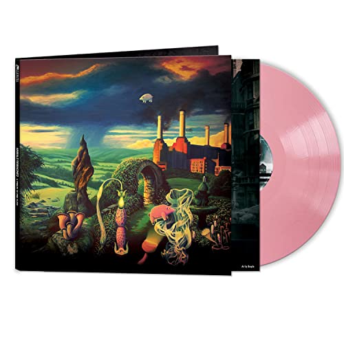 Pink Floyd tribute album cover with a factory and pink vinyl record.