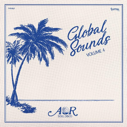 Vinyl record cover with palm trees and blue cursive text.