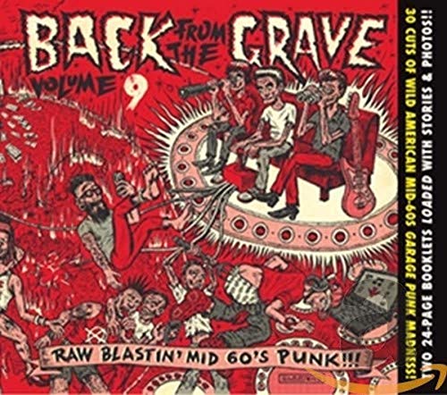 Red album cover for "Back From The Grave Vol. 9" with cartoon figures.