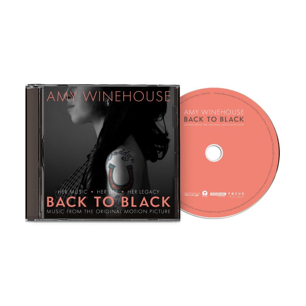 CD case and disc for "Back To Black" soundtrack featuring Amy Winehouse.
