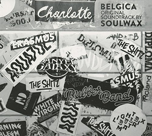 CD cover for "Belgica" soundtrack by Soulwax, covered in sticker-like graphics.