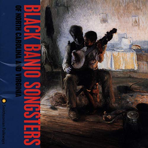CD cover depicting two Black men playing banjo in a rustic room.
