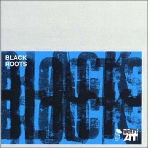 CD cover for “Black Roots” jazz compilation, abstract blue and black design.