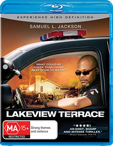 Blu-ray cover for "Lakeview Terrace" featuring Samuel L. Jackson as a police officer.