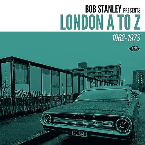 CD cover: teal background, vintage car, and London housing estate scene.