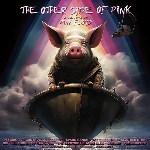 Album cover featuring a pig in a boat against a colorful rainbow background.
