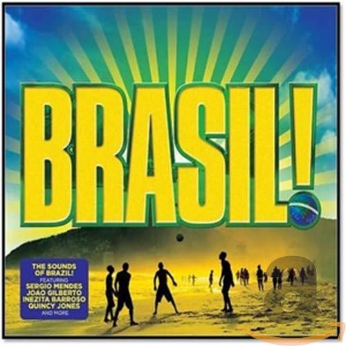 CD cover for “Brasil!” featuring yellow text and beach scene.