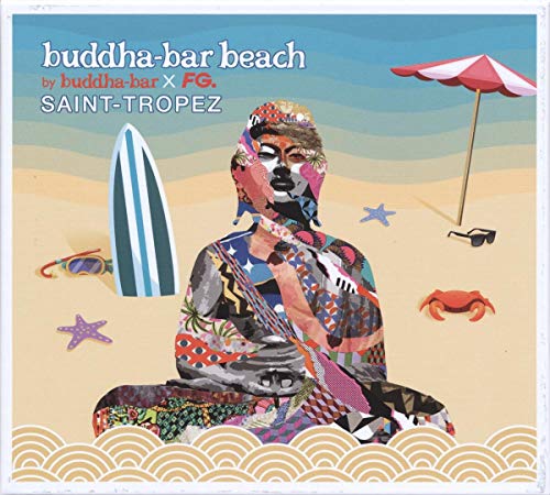 CD cover: Buddha figure collage with beach items, Saint-Tropez text.