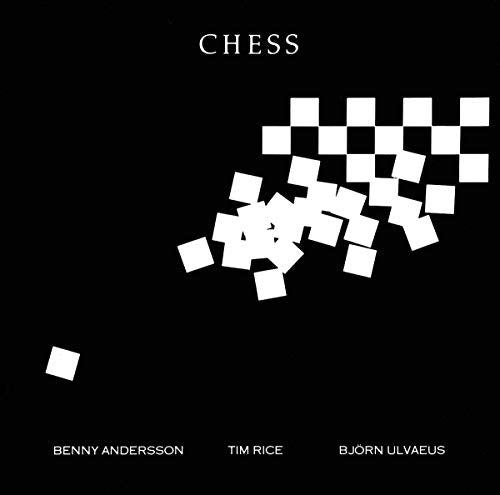Black album cover for "Chess" with white square patterns and text.