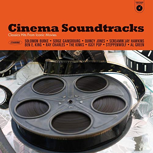 Vinyl record cover for "Cinema Soundtracks" with film reel imagery.