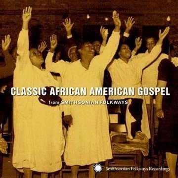 "CD cover featuring a sepia-toned image of a gospel choir with raised hands."