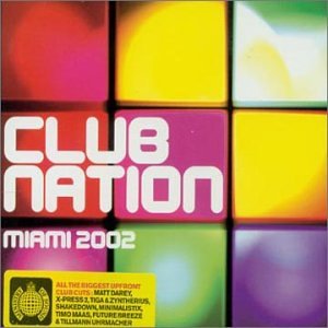 CD cover for “Club Nation Miami 2002” with colorful geometric blocks.