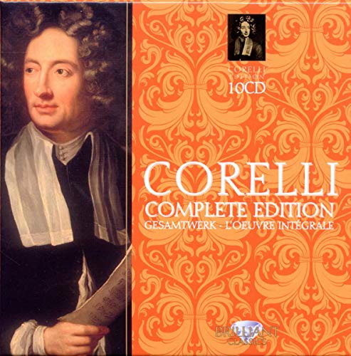 Corelli Complete Edition 10-CD box set with a portrait of Corelli on orange patterned background.