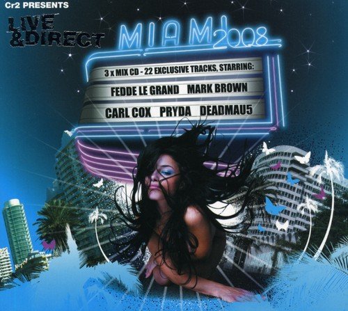 CD cover for “Live and Direct Miami 2008” with a woman and city skyline.